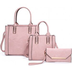 Pink Women's 3-PC Set Handbag Carry All  Purses Travel and School